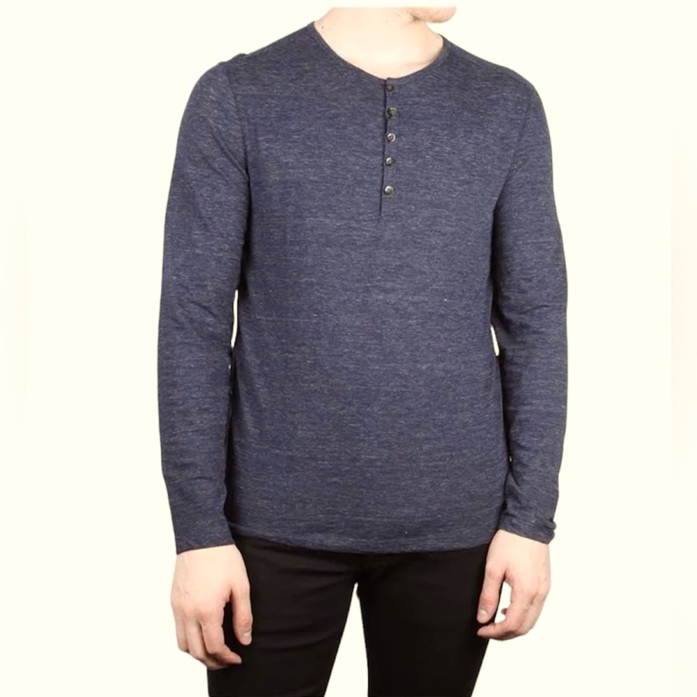 John Varvatos Luxe Knit Henley Cotton Long Sleeve Top T Shirt Sweater Minimalist